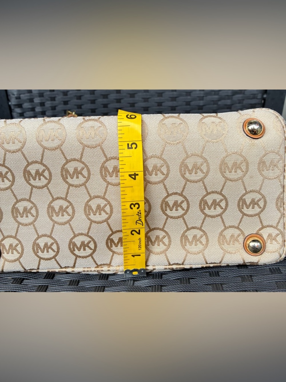 Michael Kors Tan Beige MK Logo Canvas Tote with Leather Straps - Picture 5 of 16